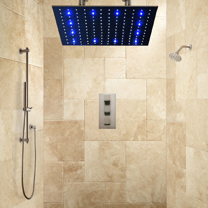 Black Shower Fixture Or Brushed Nickel With Subway Tiles